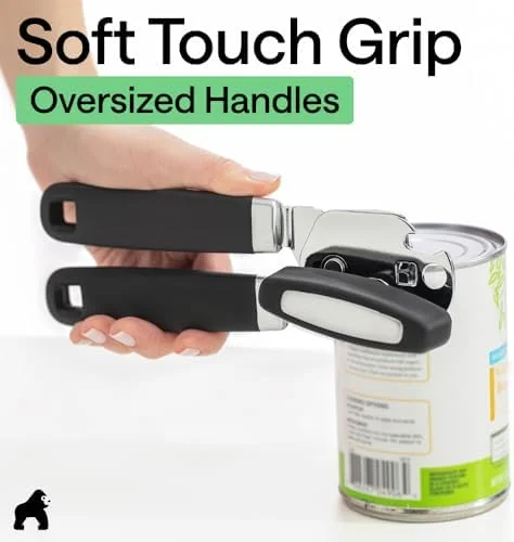 GORILLA GRIP Heavy Duty Stainless Steel Smooth Edge Manual Can Opener and Bottle Openers - US Designed, Comfortable Handle, Oversized Handheld Turn