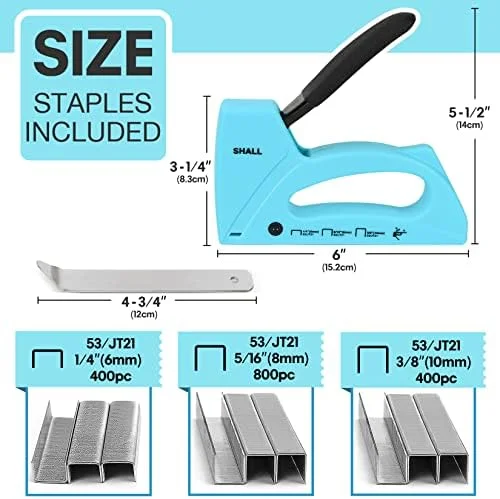 SHALL Light Duty Staple Gun for Wood - Upholstery Staple Gun with 1600pcs JT21 Staples 1/4, 5/16, 3/8 inch and Staple Remover - Fabric Stapler Gun