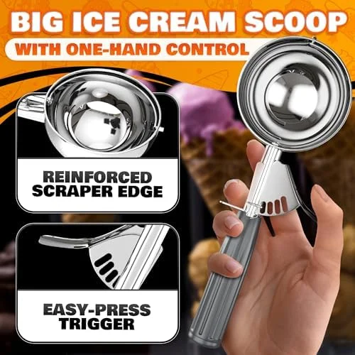 4 oz Large Ice Cream Scoop with Trigger Release #8 - Stainless Steel Cookie Scoop for Baking, Ice Cream & Cookie Dough, Comfort Grip Handle, Easy