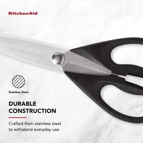 KitchenAid All Purpose Kitchen Shears with Protective Sheath Durable Stainless Steel Scissors, Dishwasher Safe, Soft Grip Comfort Handle, 8.72 Inch