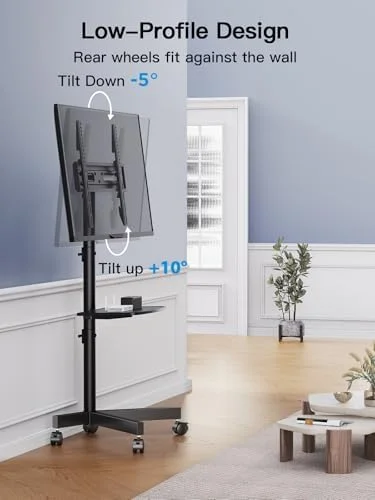 PERLESMITH Rolling TV Stand on Wheels for 23-65 Inch TVs - Tilt Mobile TV Cart Holds up to 99 lbs with Adjustable Height Shelf, Outdoor TV Stand for