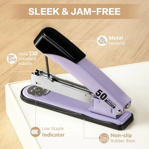 Deli Stapler Heavy Duty - Full Strip Staplers for Desk with 2000 Staples and Staple Remover, 50 Sheet Capacity, No Jam, Non-Slip Office Stapler with
