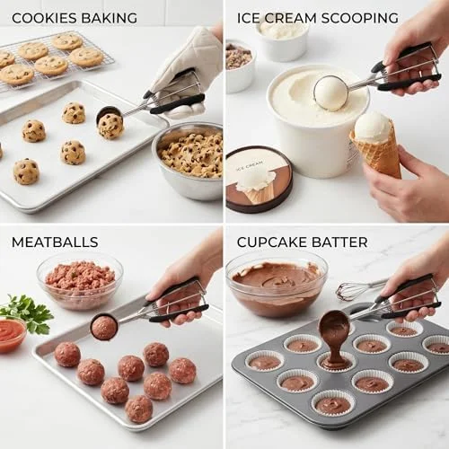 Cookie Scoop Set, 3Pcs Ice Cream Scoop, Cookie Scoops for Baking Set of 3, 18/8 Stainless Steel Cookie Scooper for Baking, Ice Cream Scooper with