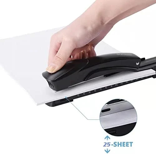 Long Reach Stapler, with 2000 Staples & Stapler Remover Full Strip，20-25 Sheet Capacity, with Built-in Ruler and Adjustable Locking Paper Guide, Black