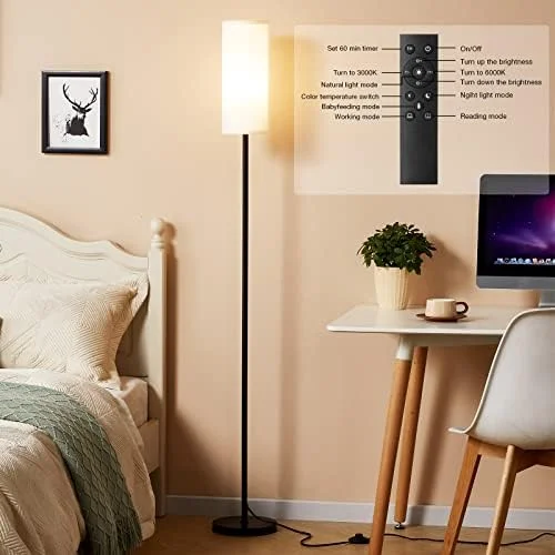 Ambimall Floor Lamps for Living Room, 64" Modern Floor Lamp with Remote Control and Stepless Dimmable Colors Temperature & Brightness, Standing Lamps